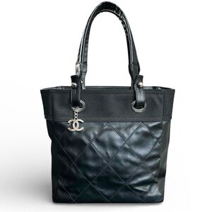 Chanel Biarritz Quilted Black Tote Bag with CC Charm